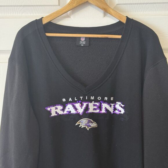 Baltimore Ravens NFL Team Apparel Sweatshirt Plus 3X Black Sequin Logo V-Neck - Picture 3 of 8